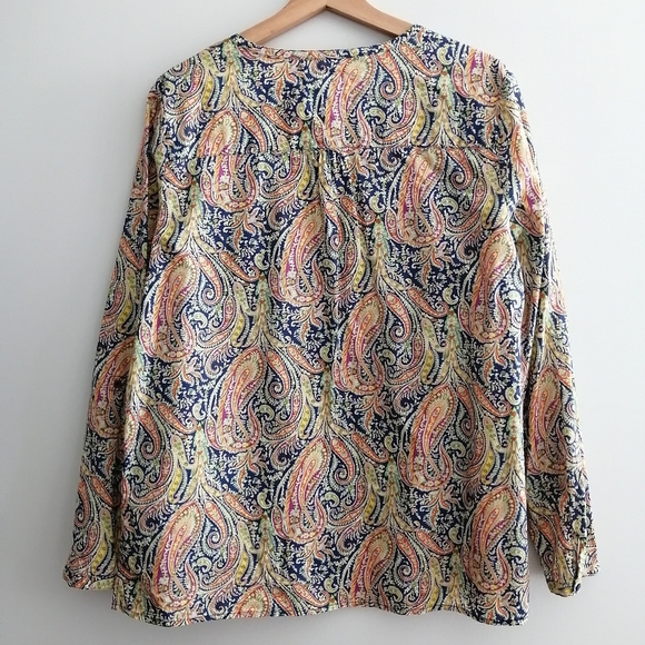 Liberty London Fabrics Colourful Paisley Pleated Partial Button Blouse Large - Picture 8 of 16